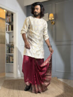 Maharaja Maroon Pujo Dhoti - Image 5