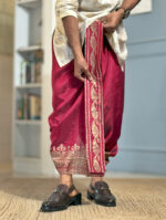 Maharaja Maroon Pujo Dhoti - Image 3
